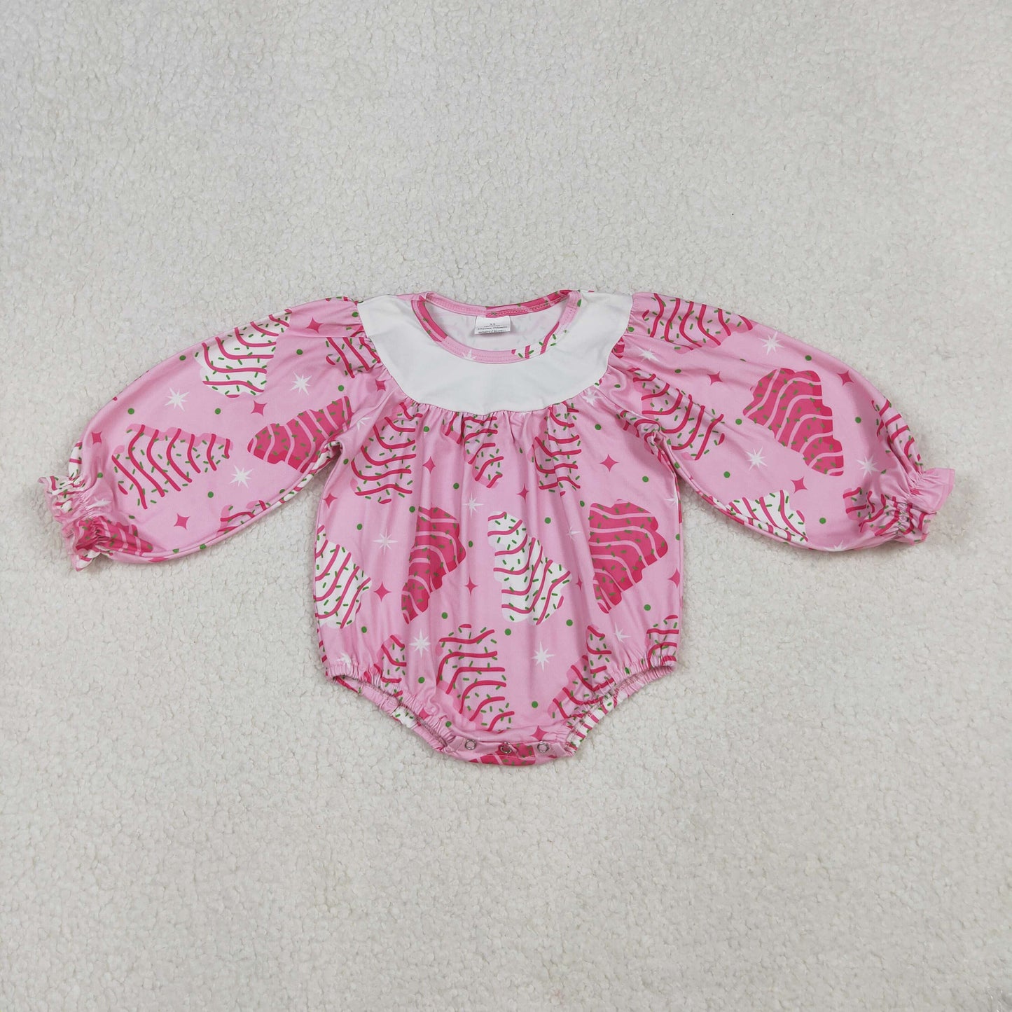 9.30 RTS Sibling Baby Girls Pink Christmas Trees Stars Bows Ruffle Knee Length Dresses Rompers