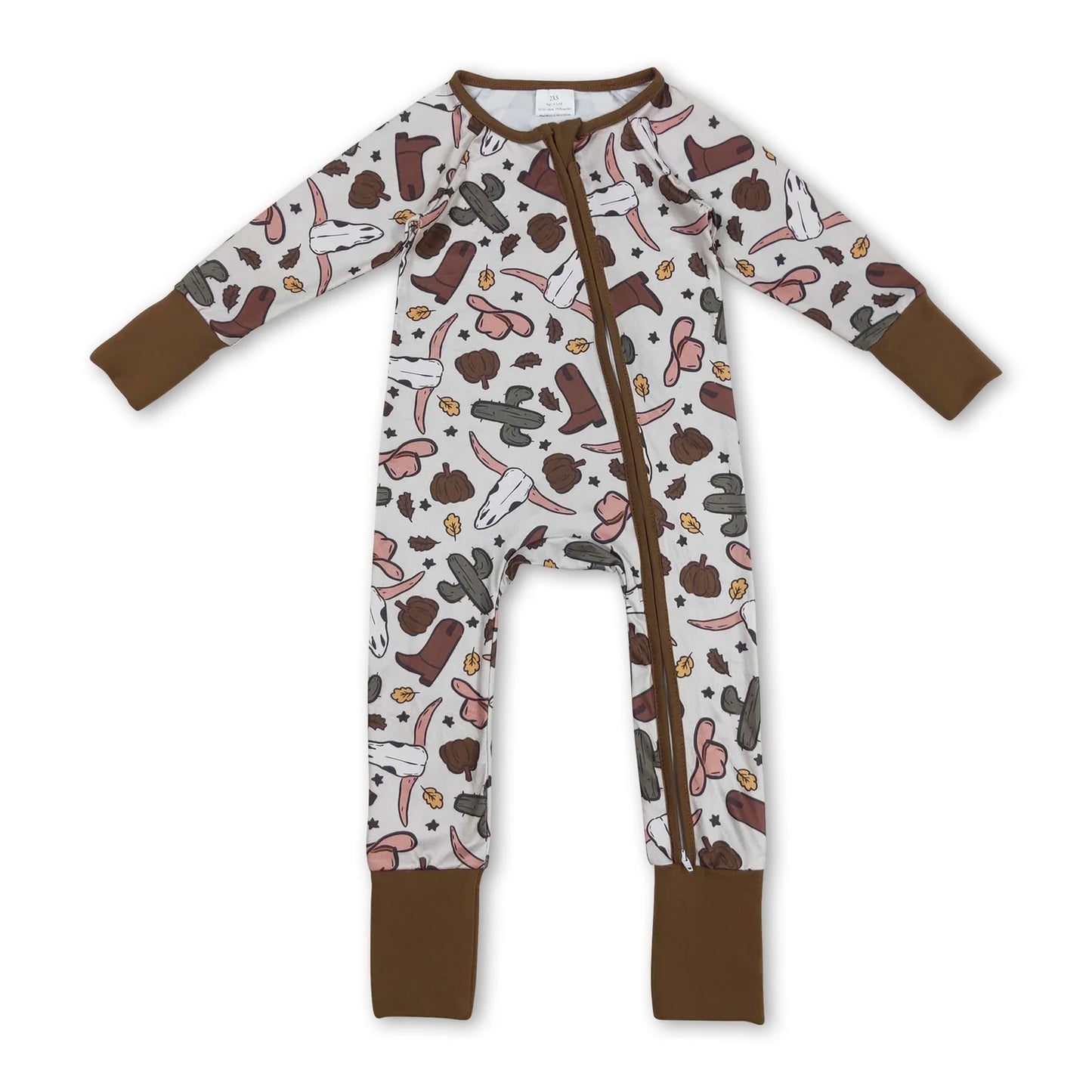 9.30 RTS Sibling Baby Boys Western Bull Skull Cactus Rompers Pajamas Clothes Sets
