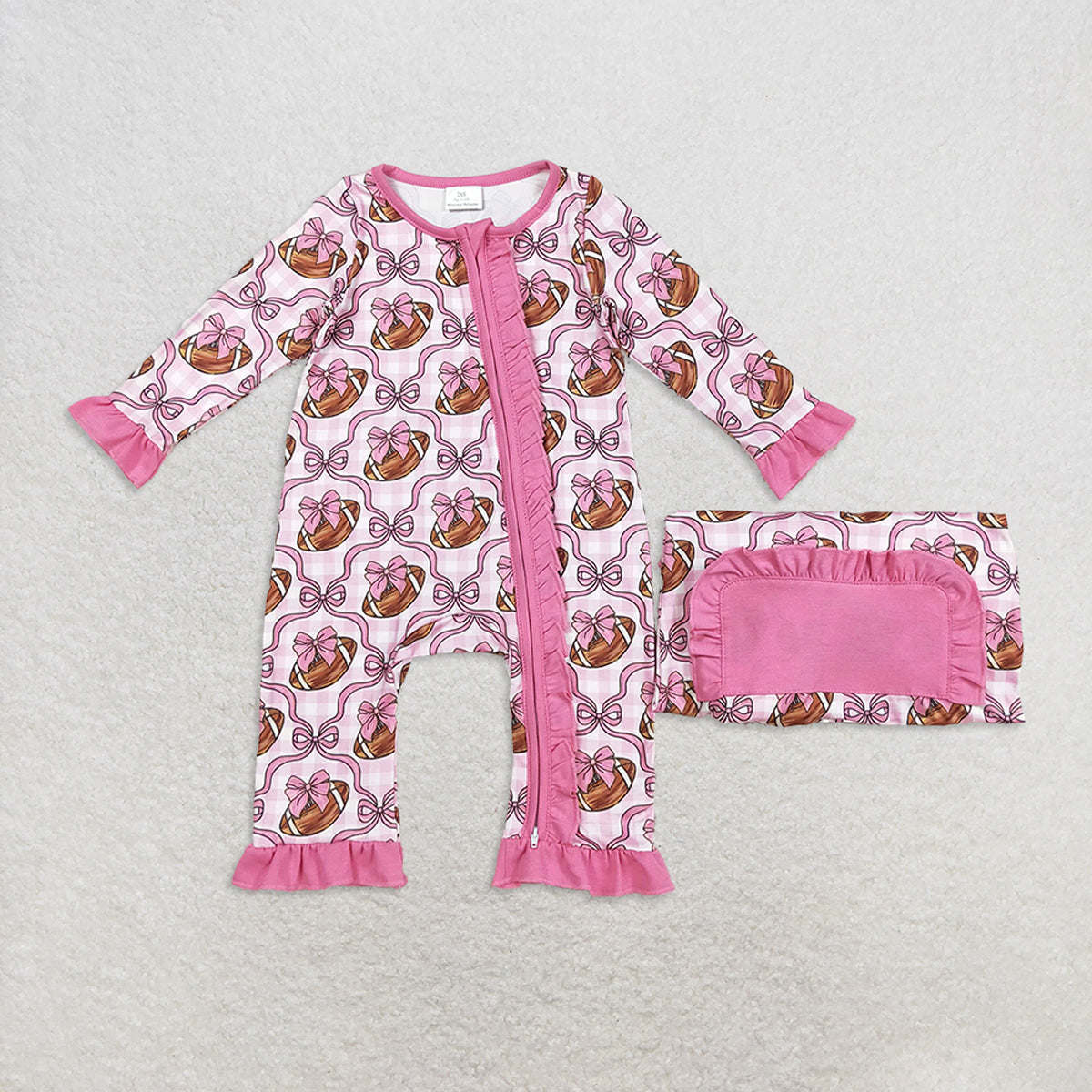 RTS Sibling Baby Girls Winter Outfits Pink Bows Footballs Top Pant Team Pajamas Set rompers
