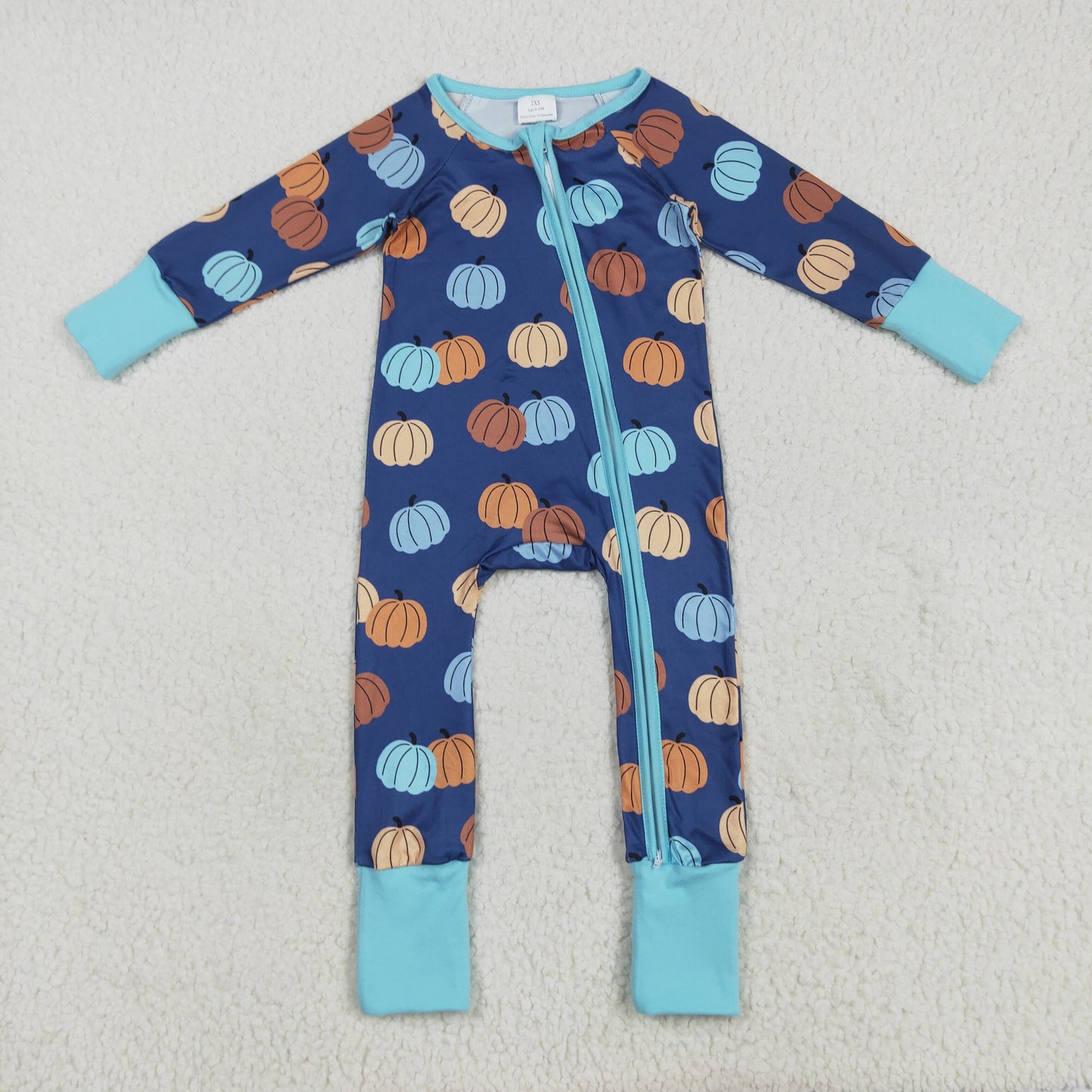 RTS NO MOQ （In stock）LR2364 Baby Boys Winter Rompers Baby Boys Long Sleeves Colorful Pumpkins Zipper Pant Rompers