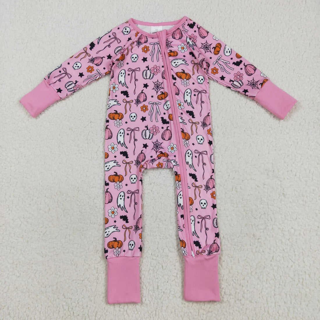 12.11 RTS Sibling Baby Kids Ghost Pumpkins Bats Halloween Two Way Zip Convertible Rompers