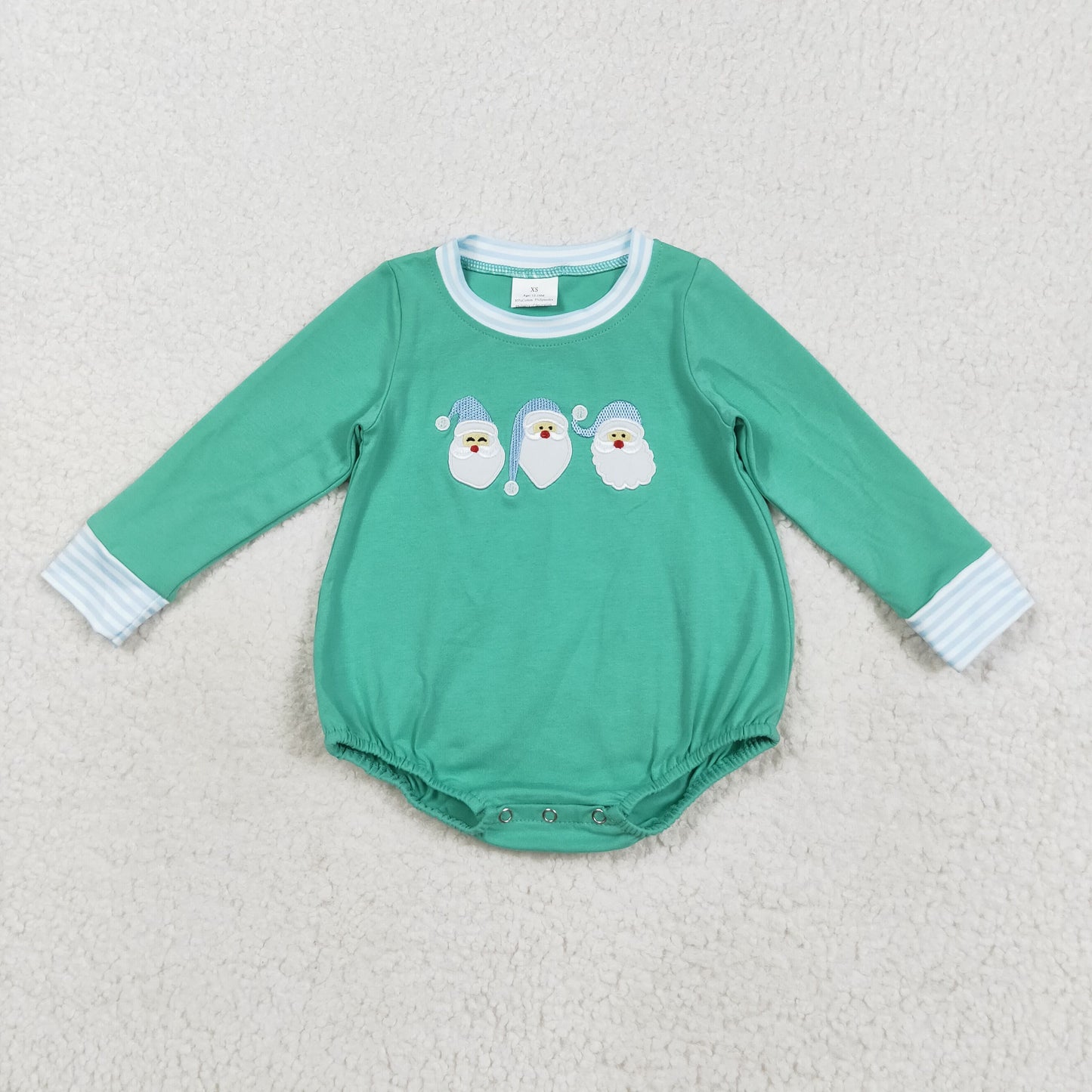 RTS NO MOQ （In stock）LR2412 Baby Boys Winter Rompers Embroidery Santa Baby Boys Green Christmas Rompers