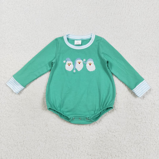 RTS NO MOQ （In stock）LR2412 Baby Boys Winter Rompers Embroidery Santa Baby Boys Green Christmas Rompers
