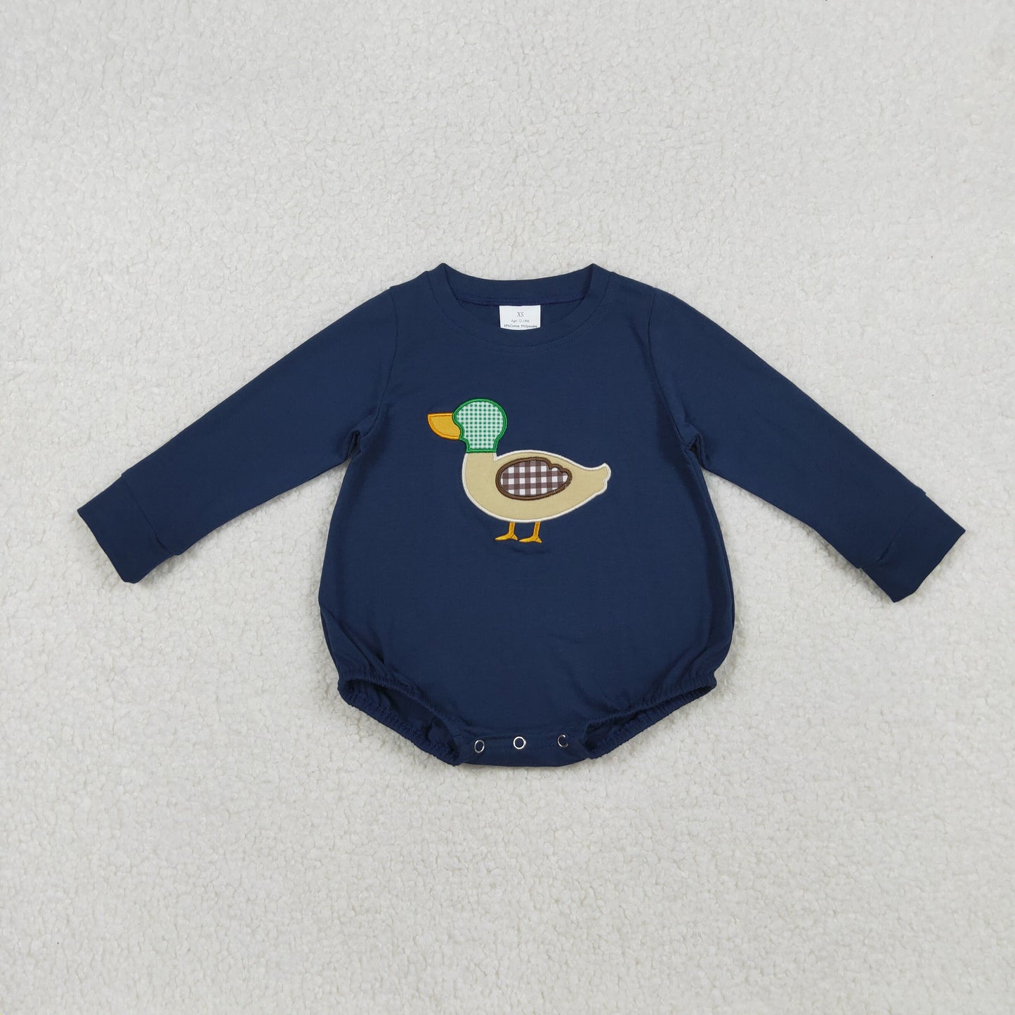 RTS NO MOQ （In stock）LR2436 Baby Boys Winter Rompers Navy Long Sleeves Duck Hunting Romper for Baby Boy