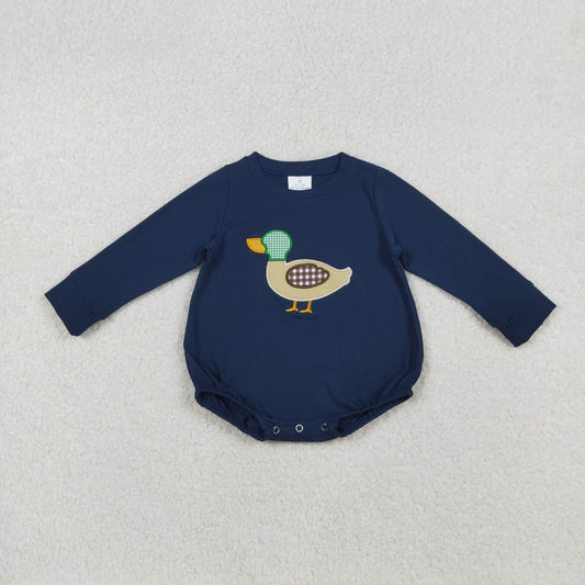 RTS NO MOQ （In stock）LR2436 Baby Boys Winter Rompers Navy Long Sleeves Duck Hunting Romper for Baby Boy