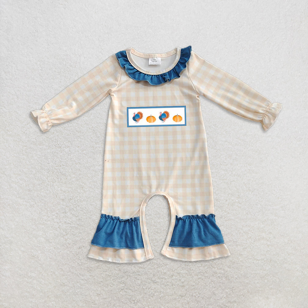 10.14 RTS Sibling Boys Baby Girls Embroidery Turkey Pie Pumpkins Tunic Pants Thanksgiving Rompers Clothes