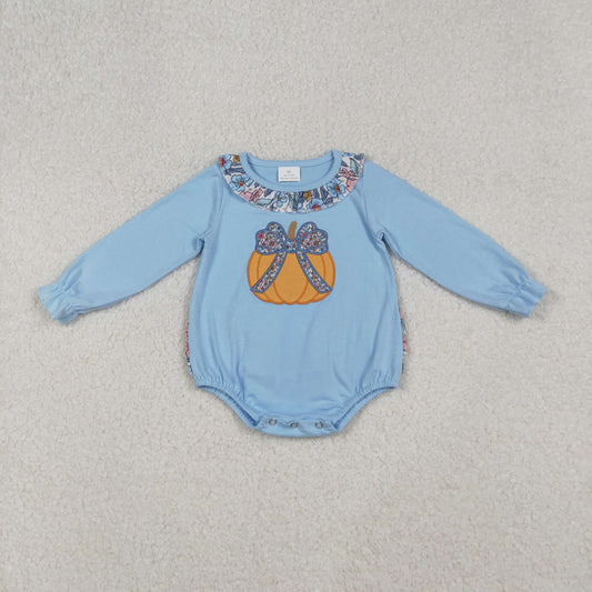 RTS NO MOQ （In stock） LR2441 Baby Girls Winter Rompers Floral Pumpkins Ruffle Rompers