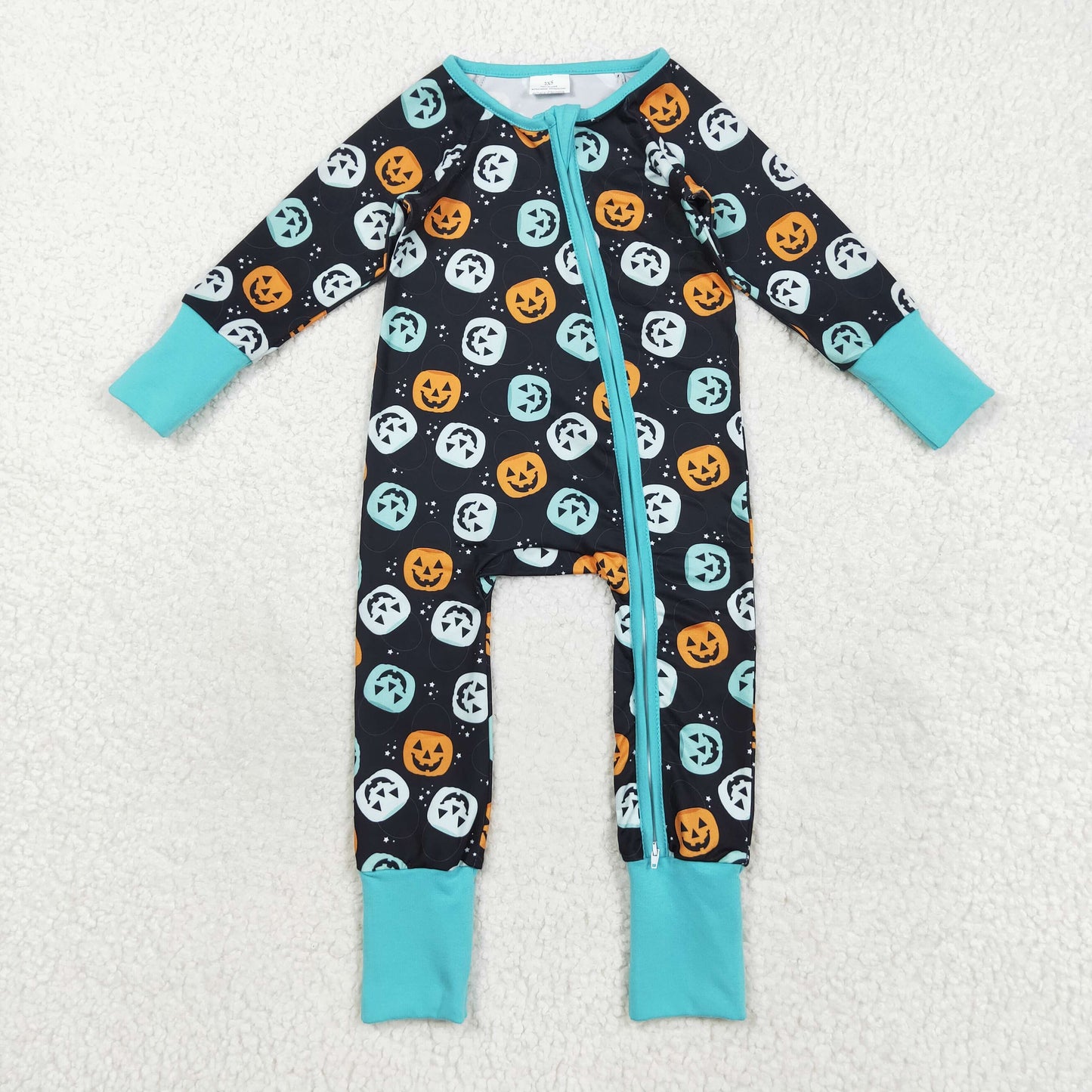 RTS NO MOQ （In stock）LR2465 Baby Boys Winter Rompers Baby Boys Ghost Pumpkins Fall Zipper Footie Rompers