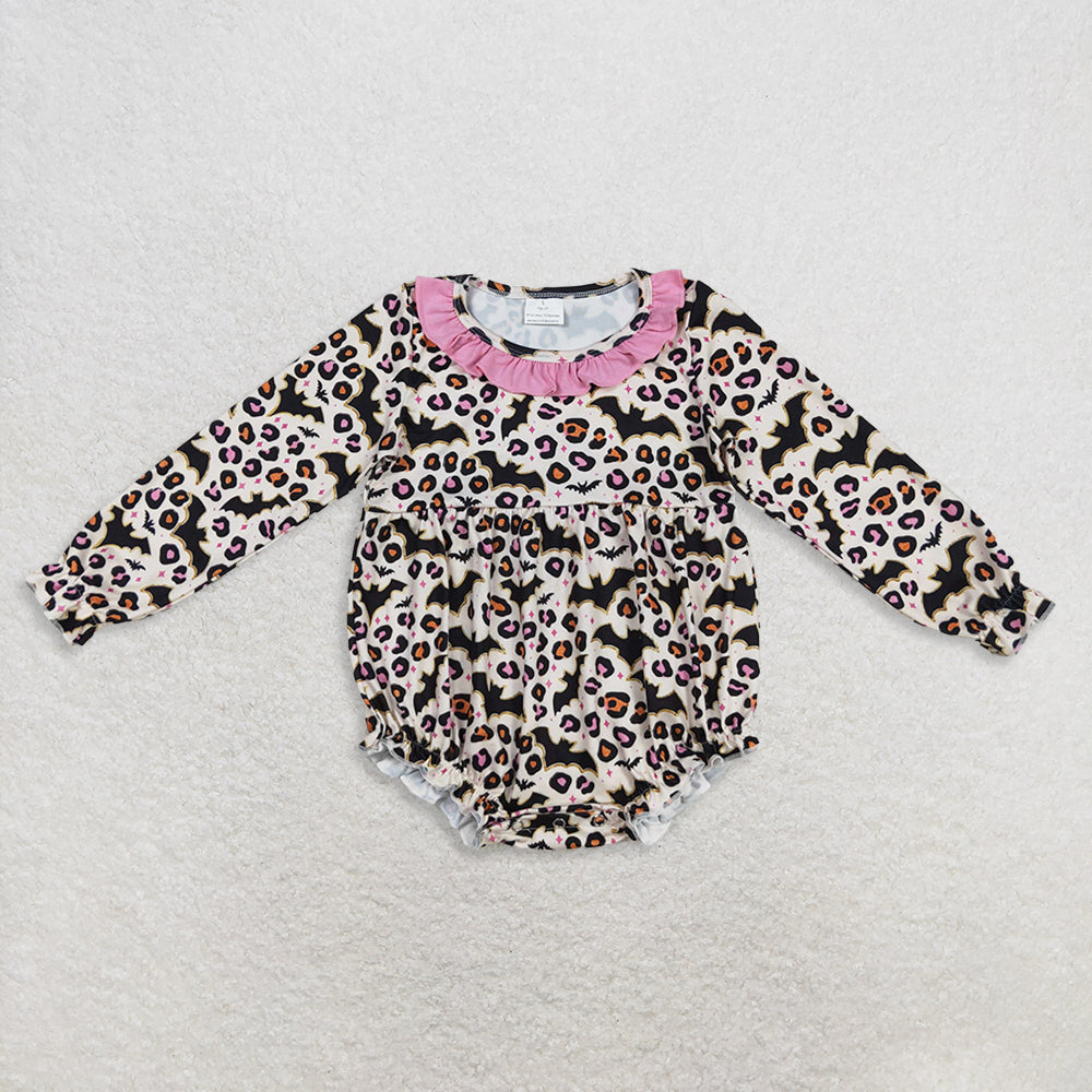 RTS Sibling Baby Girls Long Sleeve Leopard Bat Ruffle Halloween Costume Dress rompers