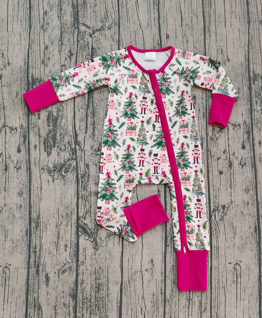 9.23 LR2507 Sample No Moq Fast Coming Baby Girls Christmas Trees Soldiers Zipper Footie Rompers