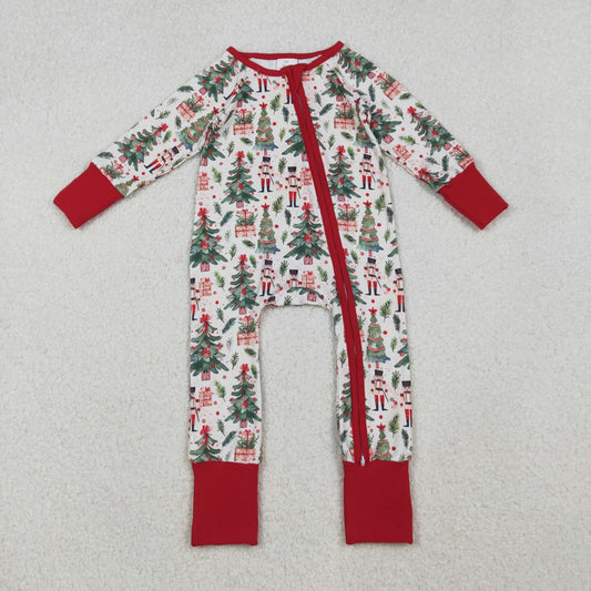 10.11 RTS NO MOQ （In stock）LR2507 Baby Girls Winter Rompers Baby Boys Christmas Trees Soldiers Zipper Footie Rompers
