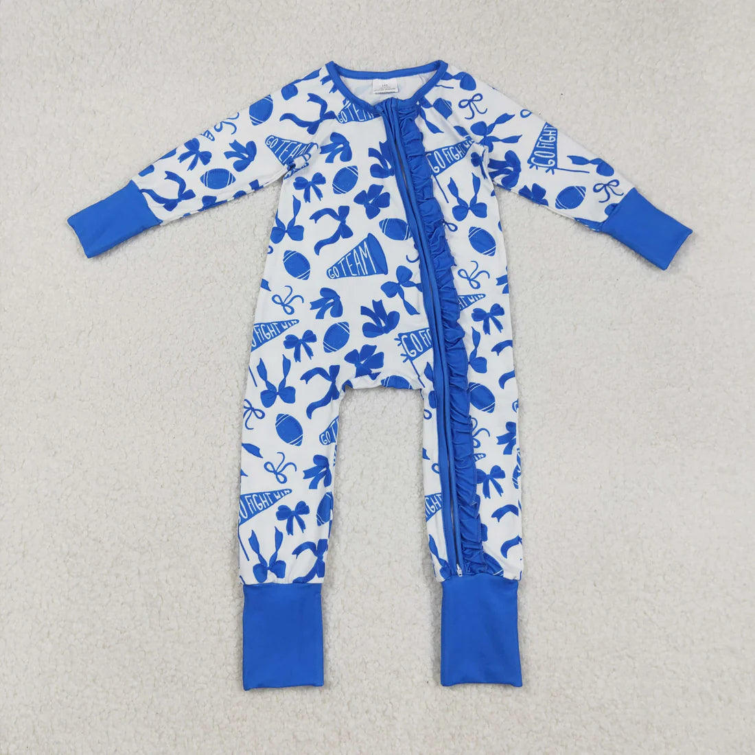 12.11 RTS Sibling Baby Kids Footballs Baseballs Stars Checked Team Two Way Zip Convertible Rompers