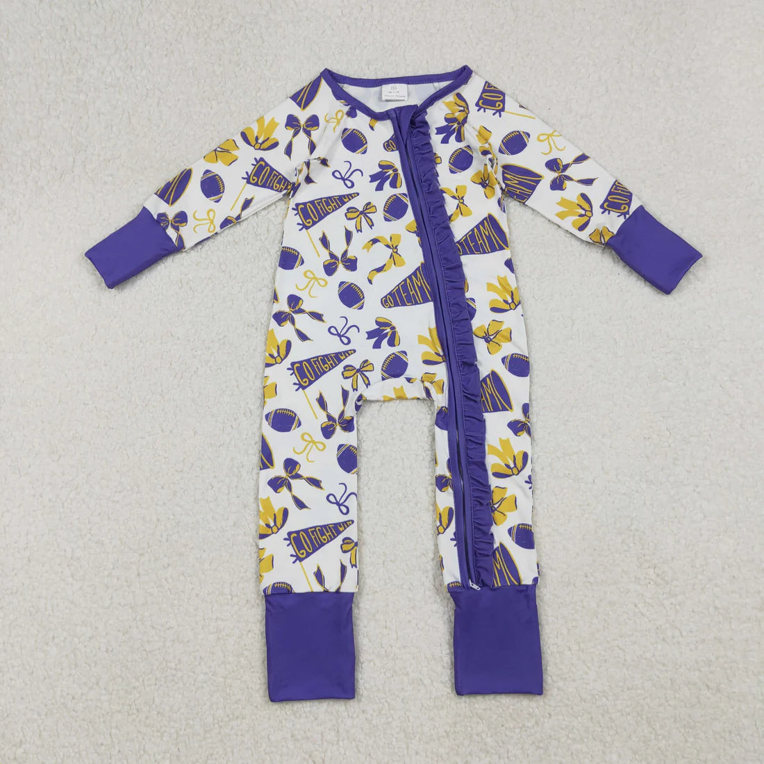 12.11 RTS Sibling Baby Kids Footballs Baseballs Stars Checked Team Two Way Zip Convertible Rompers