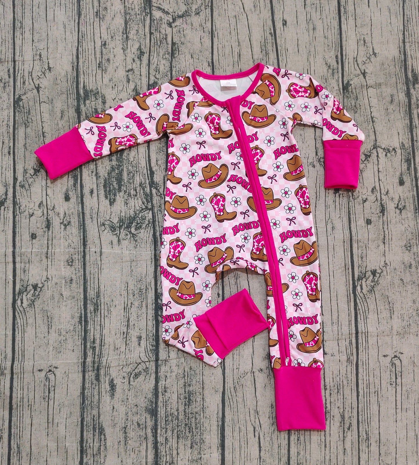 10.13 LR2516 Sample No Moq Baby Girls Western Howdy Boots Plaid Zipper Footie Rompers