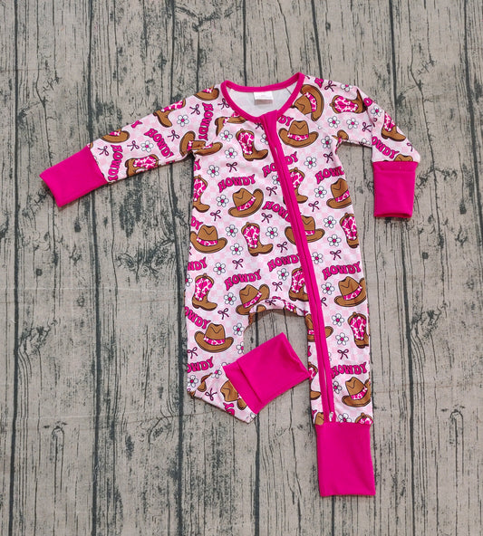 10.13 LR2516 Sample No Moq Baby Girls Western Howdy Boots Plaid Zipper Footie Rompers