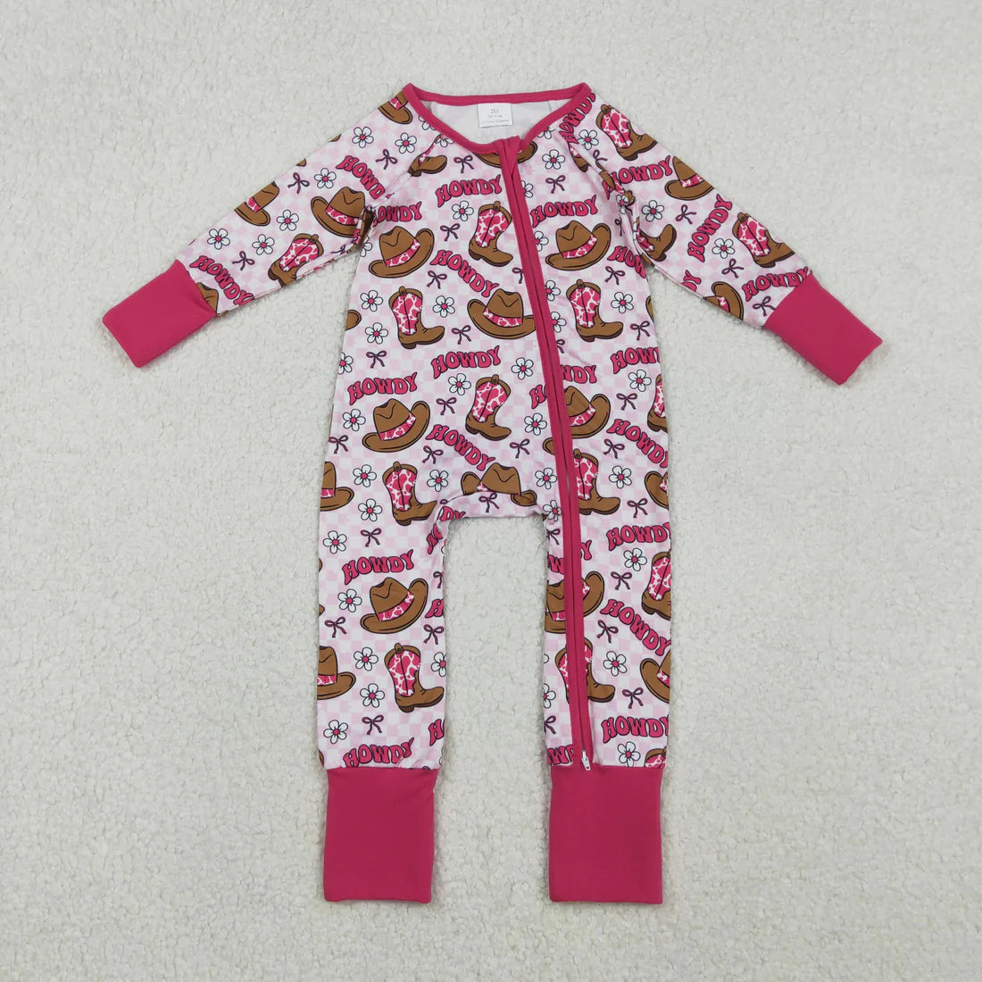 12.11 RTS Sibling Baby Kids Hats Boots Horses Cows Western Two Way Zip Convertible Rompers