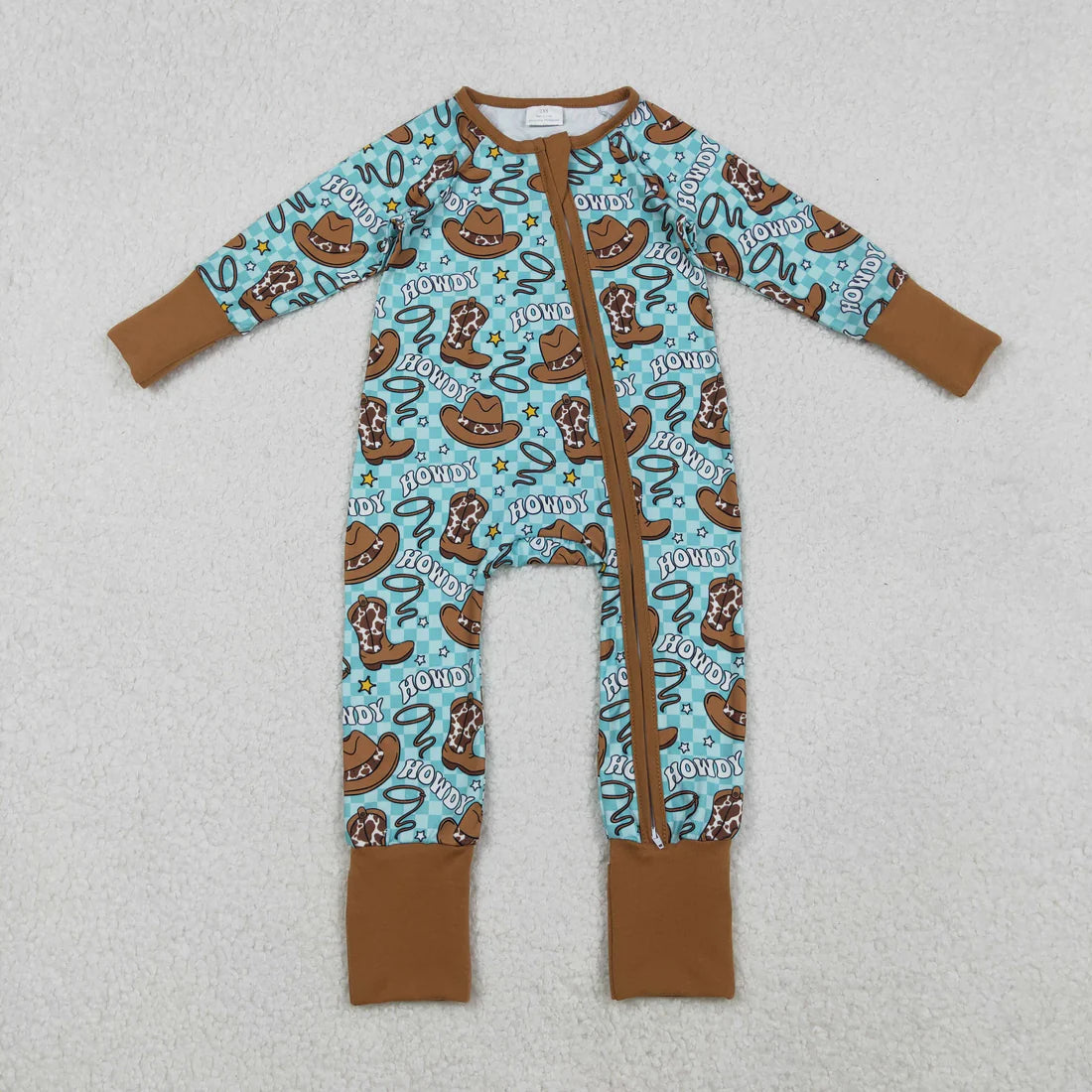 12.11 RTS Sibling Baby Kids Hats Boots Horses Cows Western Two Way Zip Convertible Rompers