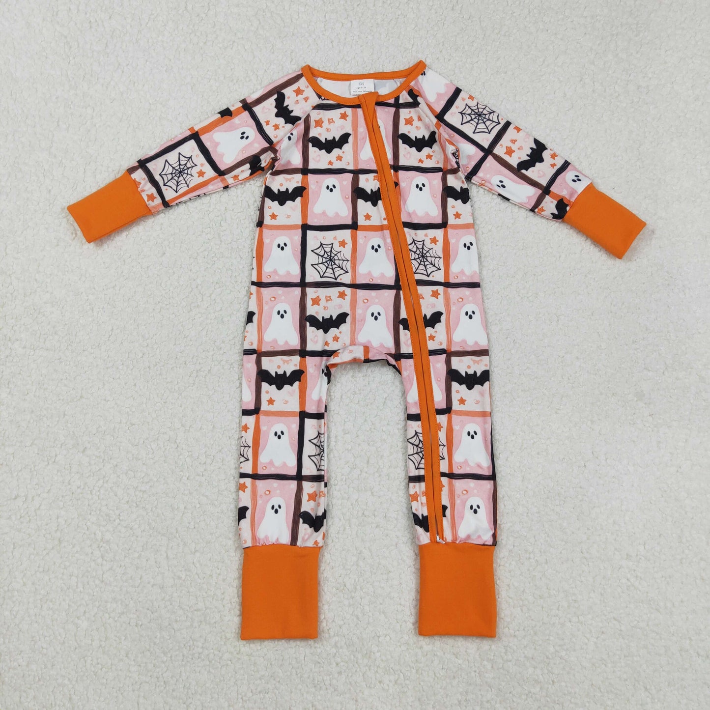 RTS Sibling Baby Girls Winter Outfits Pink Plaid Ghost Bat Halloween Pajamas Rompers for Kids Girls