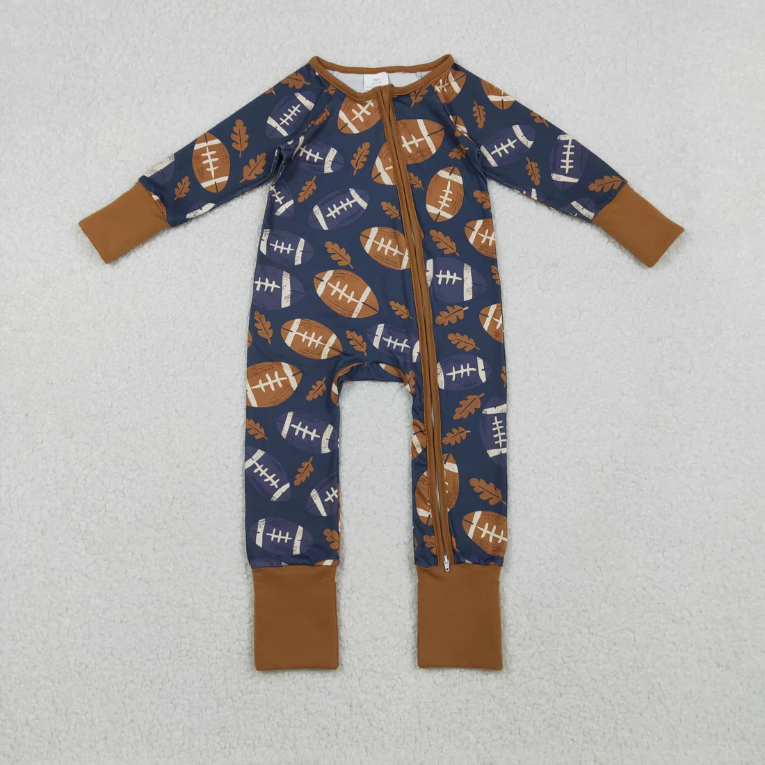 12.11 RTS Sibling Baby Kids Footballs Baseballs Stars Checked Team Two Way Zip Convertible Rompers