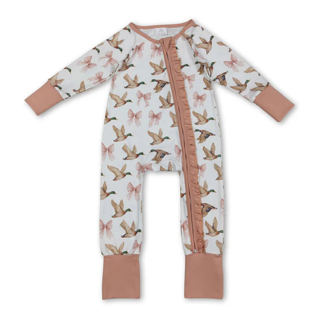 USA Warehouse (IN STOCK) Baby Kids long sleeves ruffleTwo Way Zip Convertible Rompers