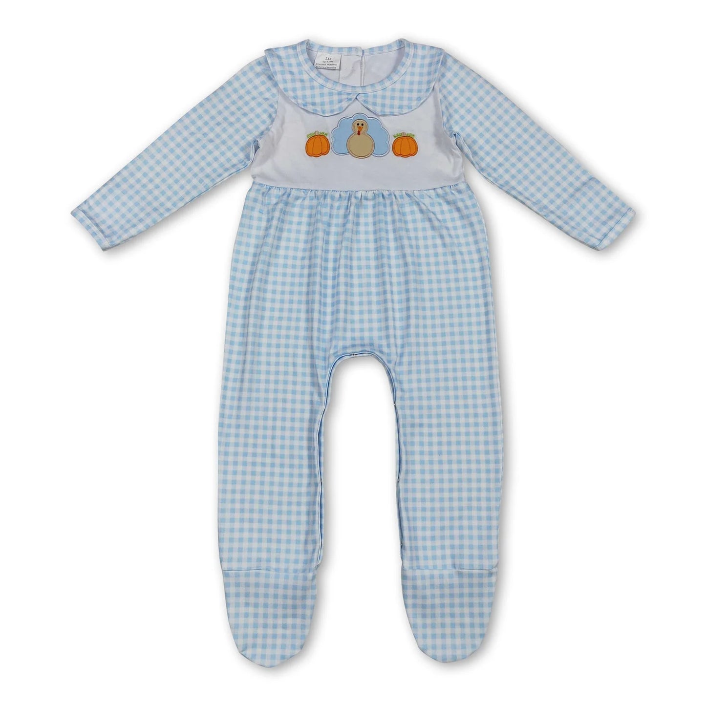 10.10 RTS Sibling Embroidery Pumpkins Turkey Baby Infant Thanksgiving Fall Footed Rompers