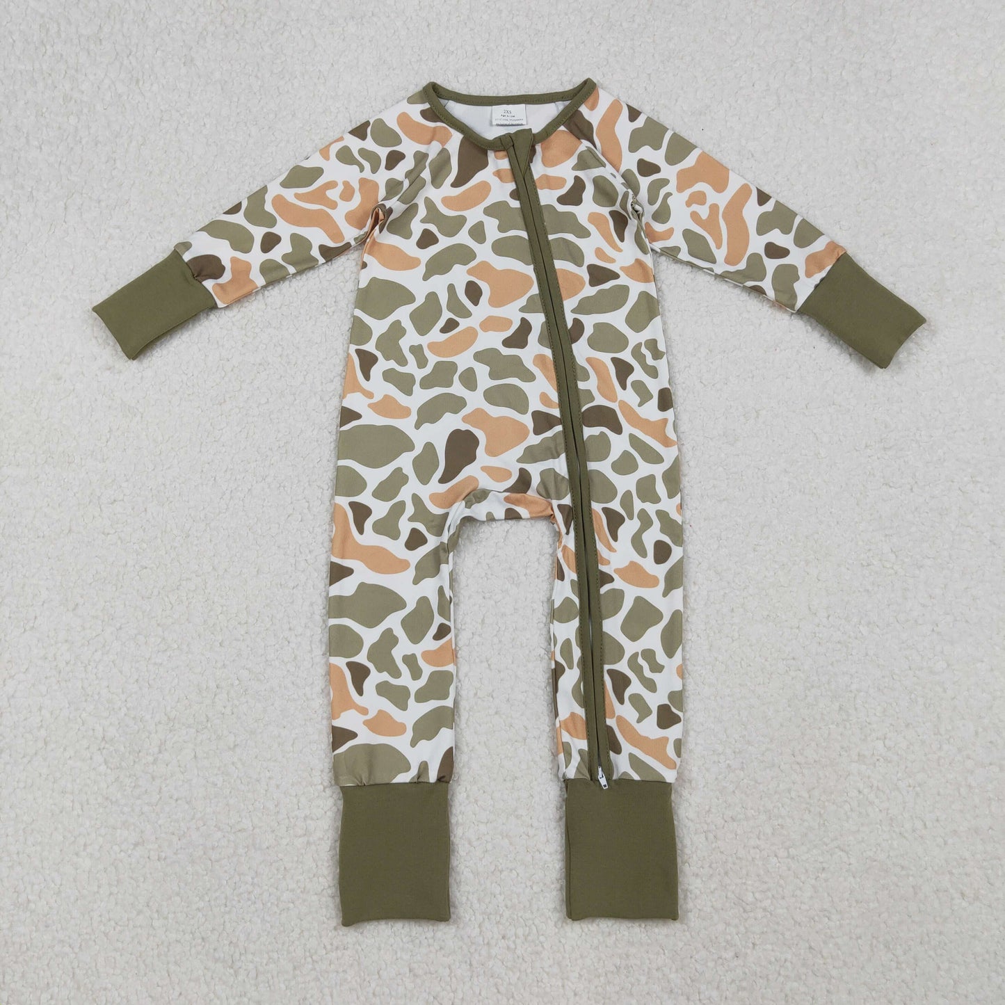 RTS NO MOQ （In stock）LR2578 Baby Boys Winter Rompers Green Yellow Camo Western Zipper Footie Rompers