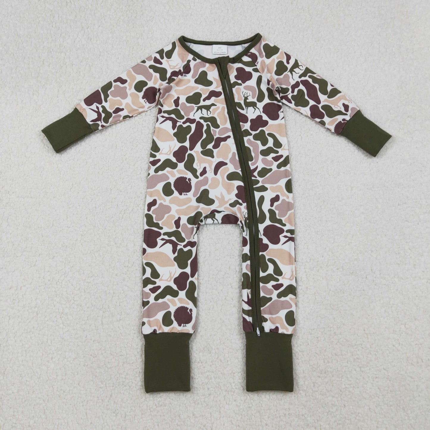 RTS NO MOQ （In stock）LR2590 Baby Boys Winter Rompers Deer Ducks Dogs Camo Southern Zipper Footie Rompers