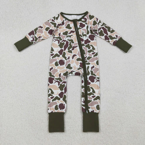 10.30 RTS Sibling Baby Boys Turkey Ducks Camo Hunting Pajamas Sets Zipper Rompers
