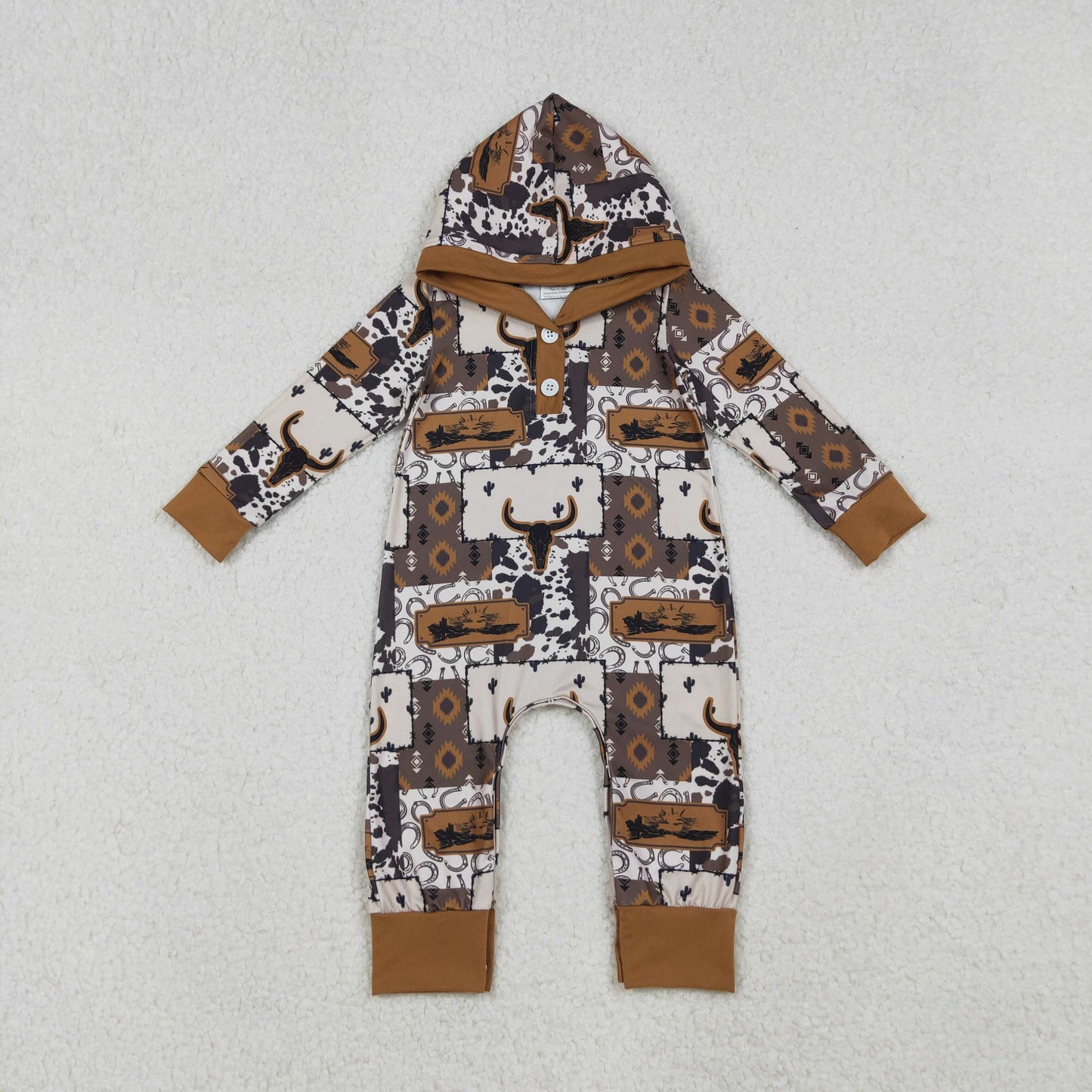 11.19 RTS Sibling Baby Boys Aztec Bull Skull Western Clothes Sets Hoodies Footie Rompers
