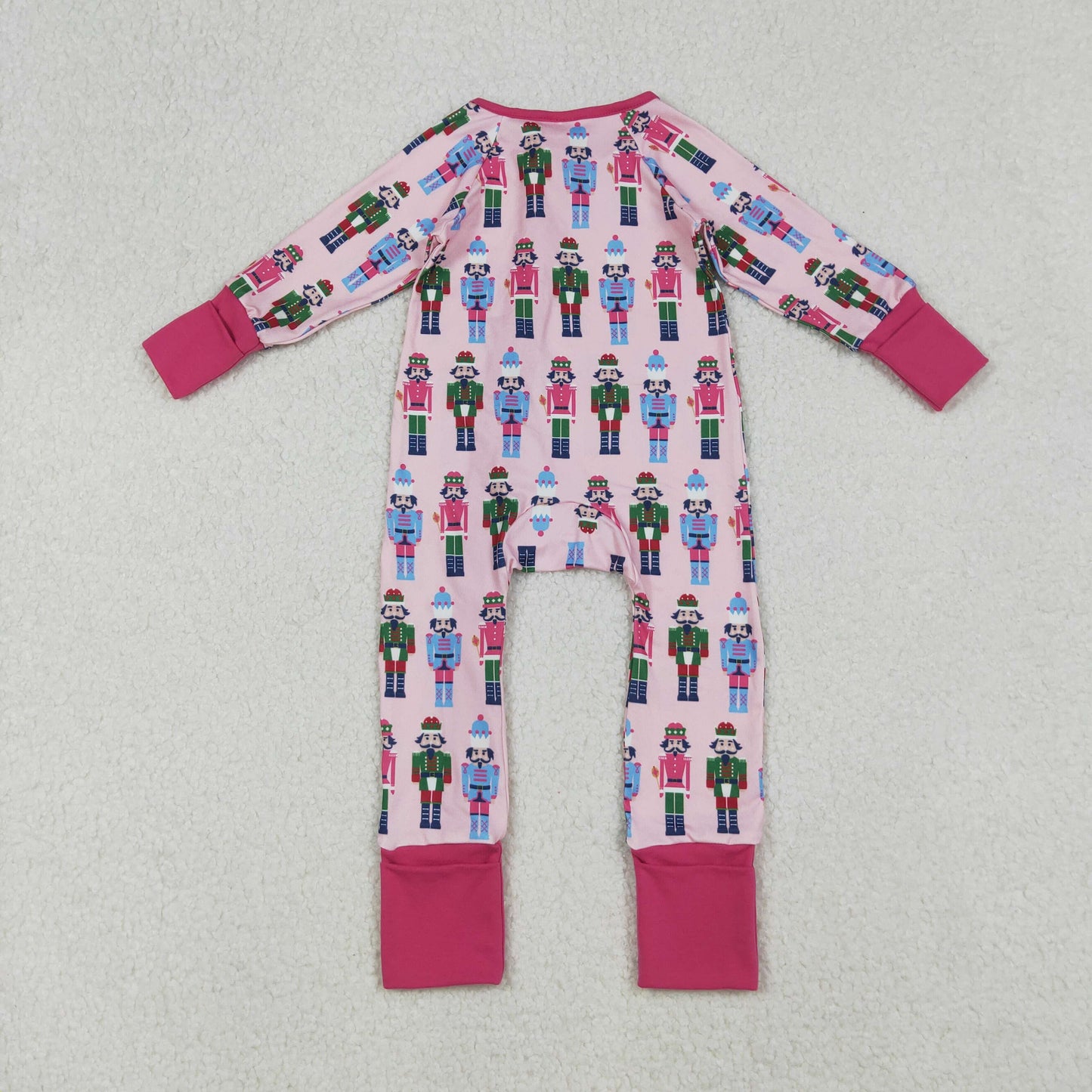 RTS NO MOQ （In stock） LR2598  Baby Girls Winter Rompers Christmas Soldiers Pink Zipper Footie Rompers