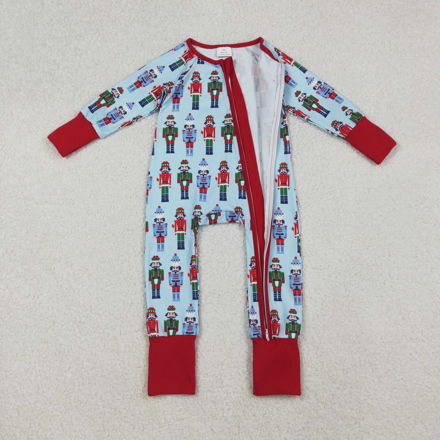 RTS NO MOQ （In stock）LR2599 Baby Boys Winter Rompers Christmas Soldiers Zipper Footie Rompers