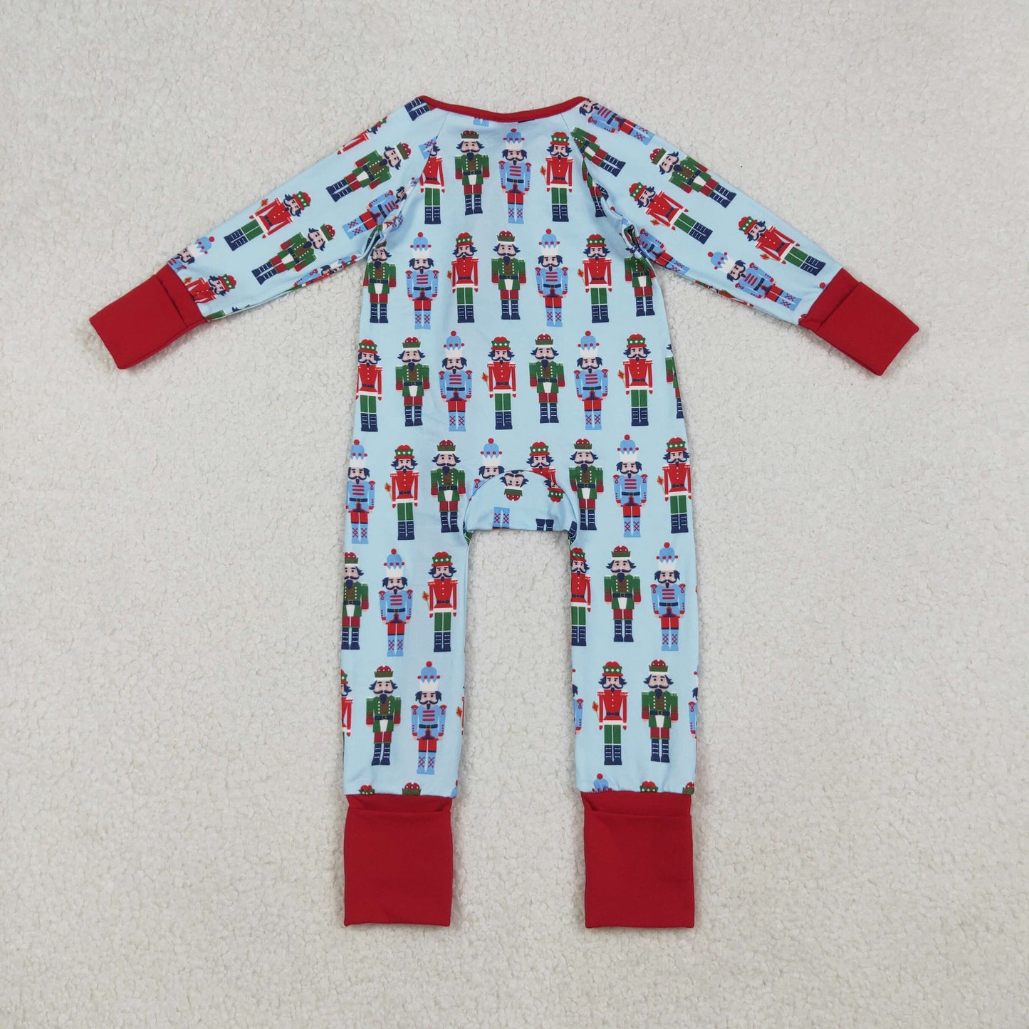 RTS NO MOQ （In stock）LR2599 Baby Boys Winter Rompers Christmas Soldiers Zipper Footie Rompers