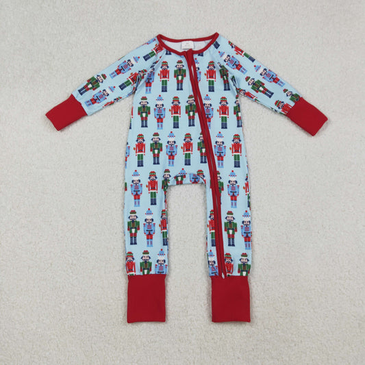 RTS NO MOQ （In stock）LR2599 Baby Boys Winter Rompers Christmas Soldiers Zipper Footie Rompers