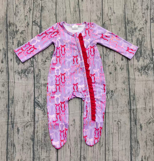 10.11 LR2610 Sample No Moq Baby Girls Bows Plaid Zipper Footed Rompers