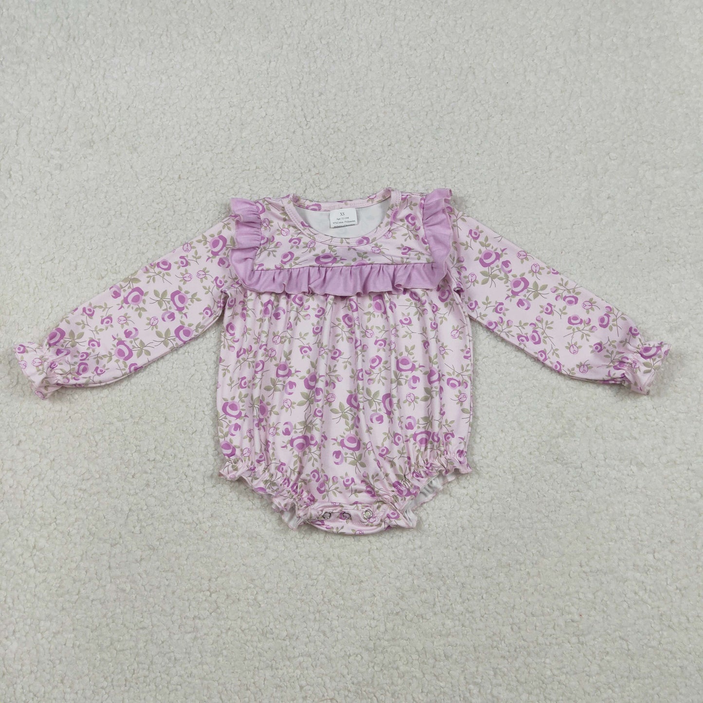 12.9 RTS NO MOQ （In stock）LR2624 Baby Girls Winter Rompers Baby Girls Long Sleeve Flowers Ruffle Rompers
