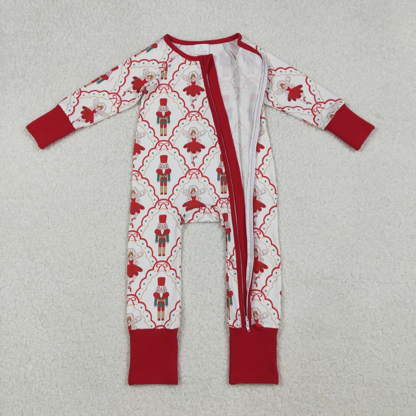 10.1 RTS NO MOQ （In stock）LR2633 Baby Girls Winter Rompers Baby Girls Red Bows Soldiers Checked Christmas Zipper Footie Rompers