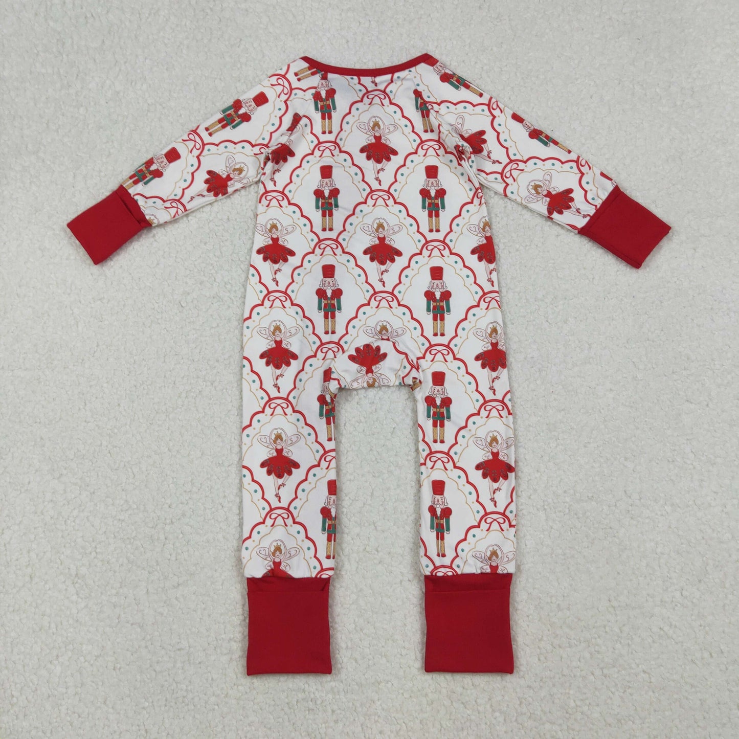 10.1 RTS NO MOQ （In stock）LR2633 Baby Girls Winter Rompers Baby Girls Red Bows Soldiers Checked Christmas Zipper Footie Rompers