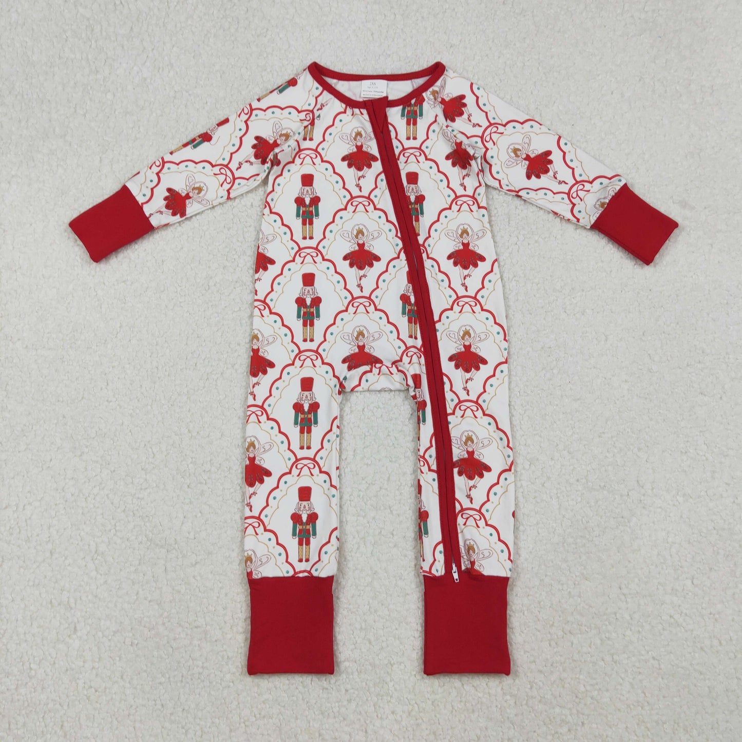 10.1 RTS NO MOQ （In stock）LR2633 Baby Girls Winter Rompers Baby Girls Red Bows Soldiers Checked Christmas Zipper Footie Rompers