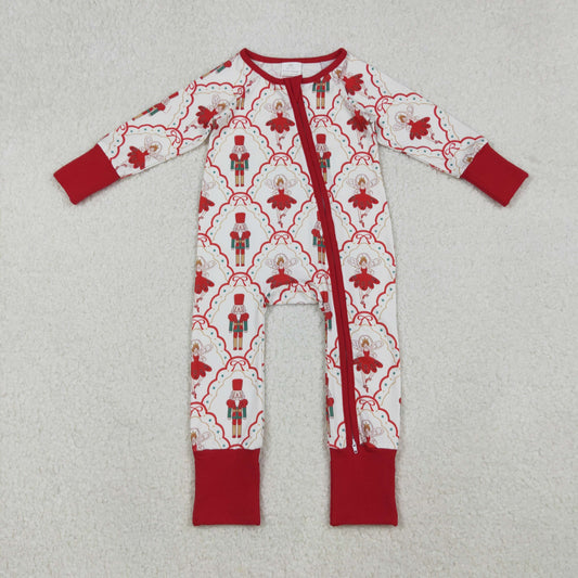 10.1 RTS NO MOQ （In stock）LR2633 Baby Girls Winter Rompers Baby Girls Red Bows Soldiers Checked Christmas Zipper Footie Rompers