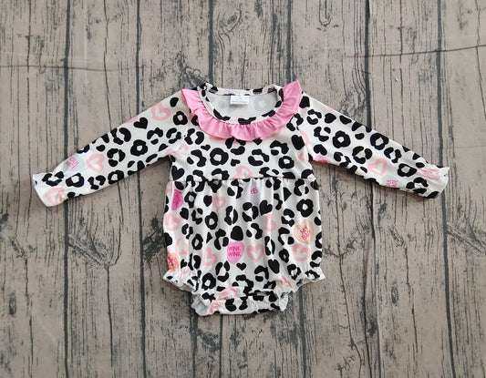 11.15 LR2638 Sample No Moq Baby Girls Leopard Hearts Valentine Ruffle Collar Rompers