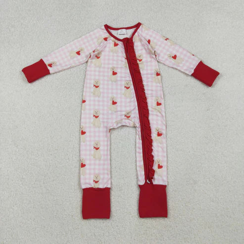 12.12 RTS Sibling Baby Kids Holly Bows Santa Christmas Two Way Zip Convertible Rompers