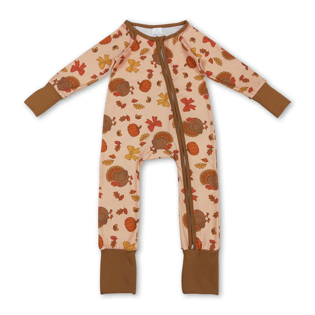 RTS Sibling Sibling milk silk Baby Cute Autumn Turkey Zipper Long Sleeve Rompers