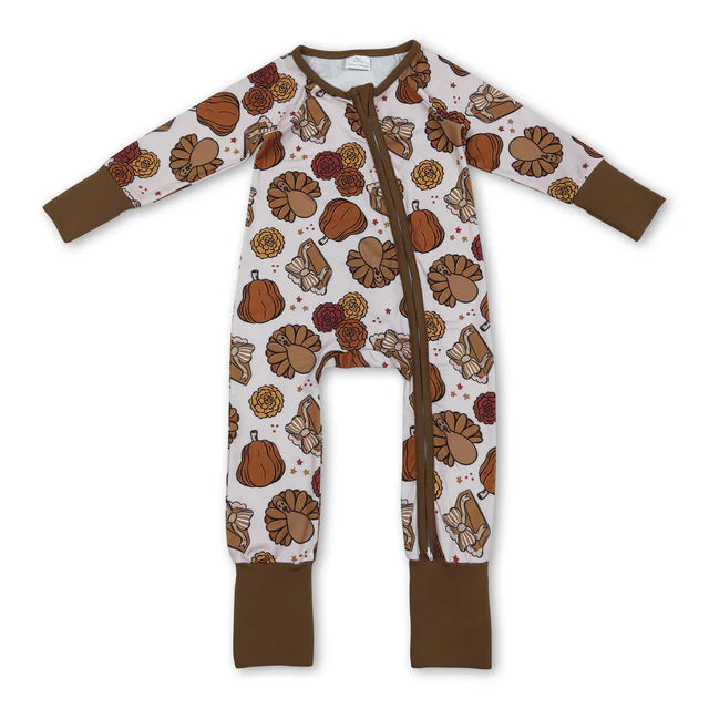 RTS Sibling Sibling milk silk Baby Cute Autumn Turkey Zipper Long Sleeve Rompers