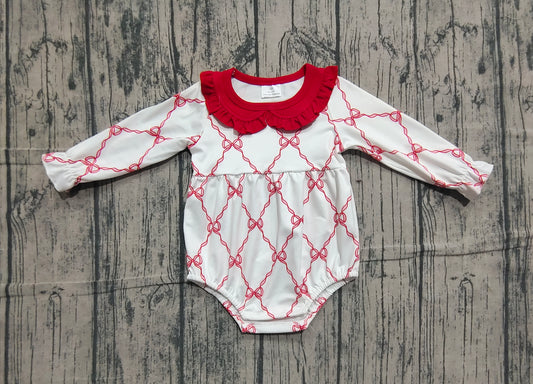 11.13 LR2725 Sample No Moq Baby Girls Red Bows Checked Valentines Ruffle Collar Rompers