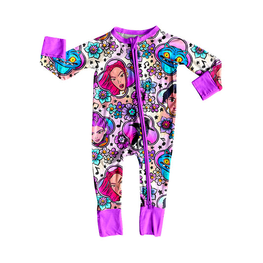 9.25 LR2732 Pre order No Moq Baby Girls Cartoon Princesses Flowers Footie Rompers