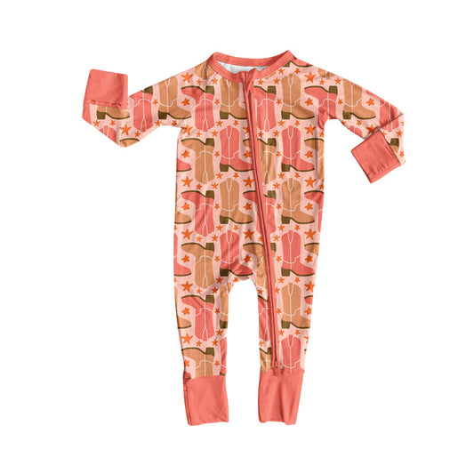 9.25 LR2733 Pre order No Moq Baby Girls Boots Stars Footie Rompers