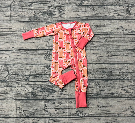10.4 LR2733 Sample No Moq Baby Girls Boots Stars Western Zipper Footie Rompers