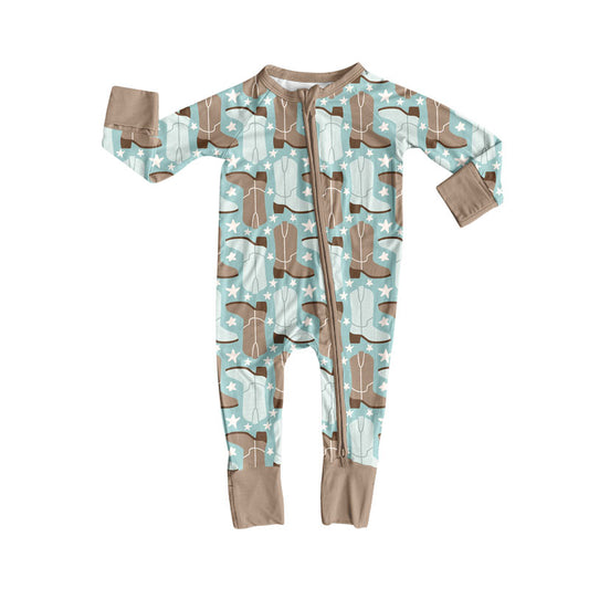 9.25 LR2734 Pre order No Moq Baby Boys Boots Stars Footie Rompers
