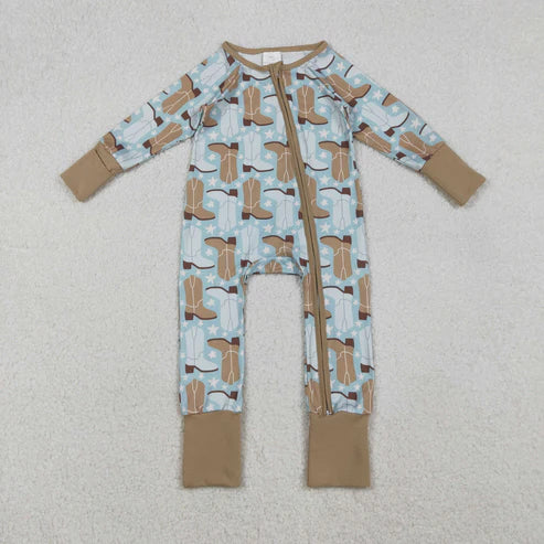 10.28 RTS Sibling Baby Boys Girls Boots Stars Plaid Western Two Way Zip Convertible Rompers