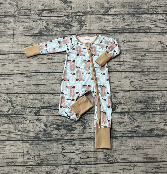 10.4 LR2734 Sample No Moq Baby Boys Boots Stars Western Zipper Footie Rompers